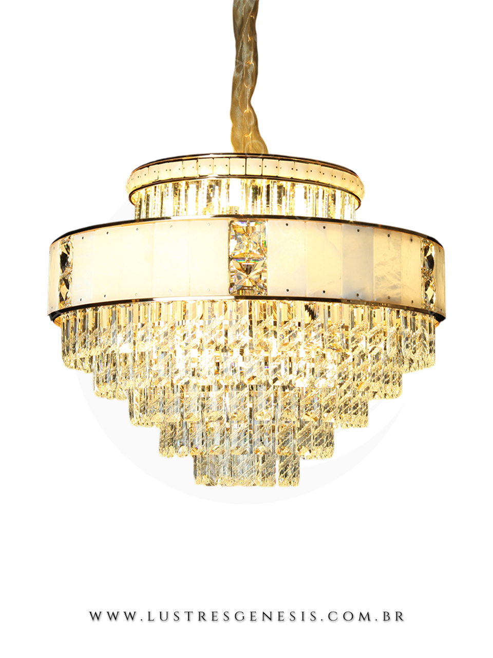 Luminaria de Teto Pendente Contemporaneo Dourado Cristal 60cm, Sala de Estar, Sala de Jantar, Hall de Entrada, Mesa Area Gourmet